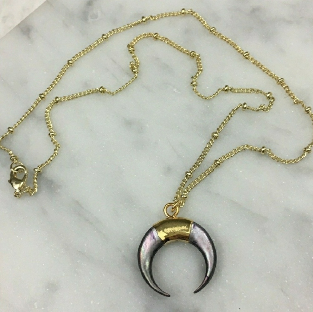 Boho Double Horn Crescent Necklace